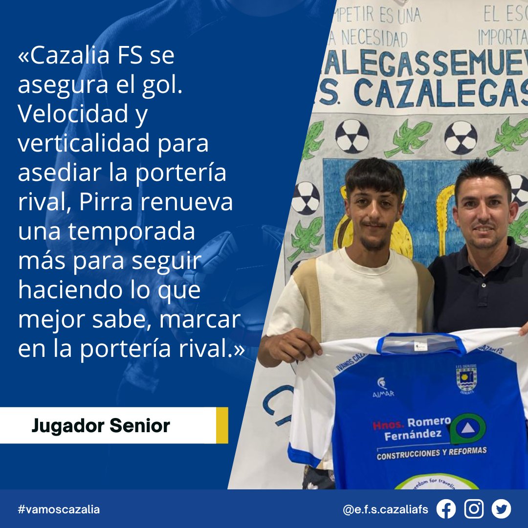 ECazalia's tweet photo. Cazalia FS asegura el olfato goleador de Pirra para la próxima temporada. Otro jugador de la localidad para seguir formando una plantilla ambiciosa con huella local. ¿Cuántos goles será capaz de marcar este año nuestro goleador? 🤔⚽

#vamoscazalia https://t.co/UftwusBsnY