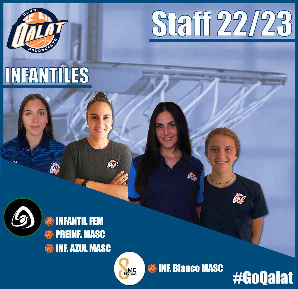 CBQalat's tweet photo. Nuestros equipos Infantiles (MASC &amp; FEM) estarán entrenados por @AliMunoz11 #Nerea #Ale @Delbalonalapiz1. Un año ilusionante con cuatro profesionales a cargo de una etapa tan importante en el proceso formativo. Toca trabajar y disfrutar. #GoQalat @SevillaFaB @IMDSevilla https://t.co/jNISiryhzi