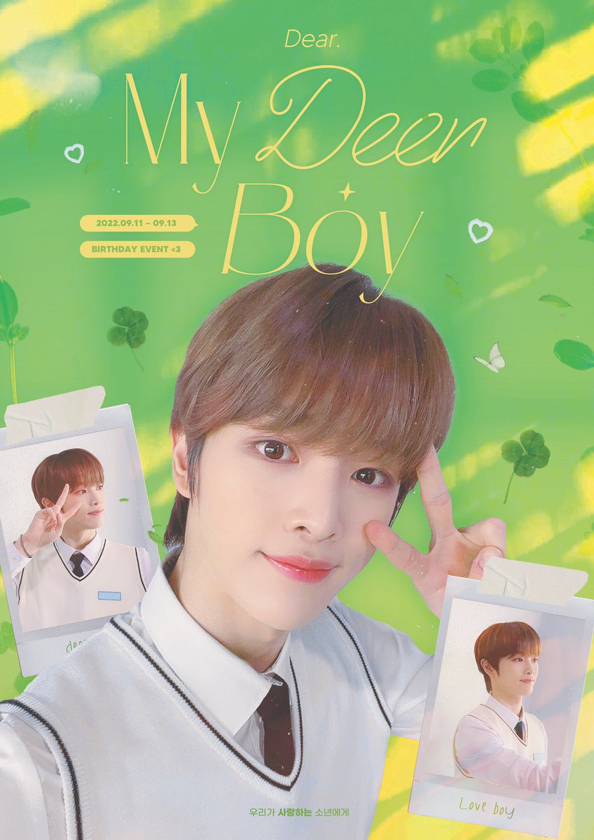 dear_mydeerboy's tweet photo. ｡ﾟ•┈୨🍀୧┈•ﾟ｡

𝑫𝒆𝒂𝒓. 𝑴𝒚 𝑫𝒆𝒆𝒓 𝑩𝒐𝒚  ˖◛⁺⑅♡

사랑하는 성찬이의 22번째 생일을 맞이하여
생일 카페 이벤트를 진행합니다  🍀 

✴︎ 부스 성수 
✴︎ 2022.09.11-09.13

#dearmydeerboy
#우리가_사랑하는_성찬이에게 https://t.co/tPqx0YZ6fy
