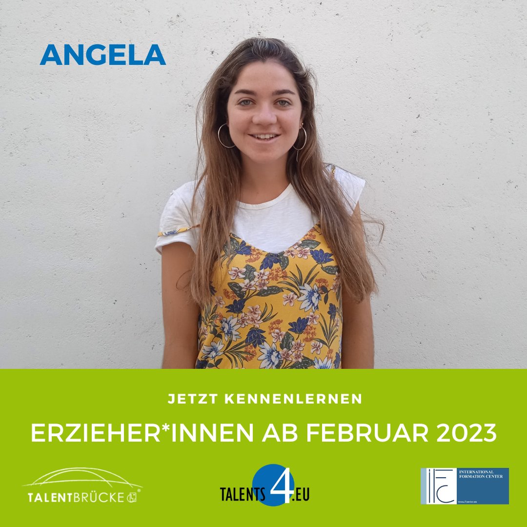 Verstärkung gesucht? Finden Sie Angela! Die neue Fachkraft für Ihre Kita ab Februar 2023!
Sprechen Sie uns an!

talents4.eu

<a href="/IFCenter/">IF Center</a>
#Fachkräfte #Erzieher #Erzieherin #Kita #Kindergarten
#Mitarbeiter #Jobs #Unternehmen #Business #Spanien #Deutschland #Recruiting