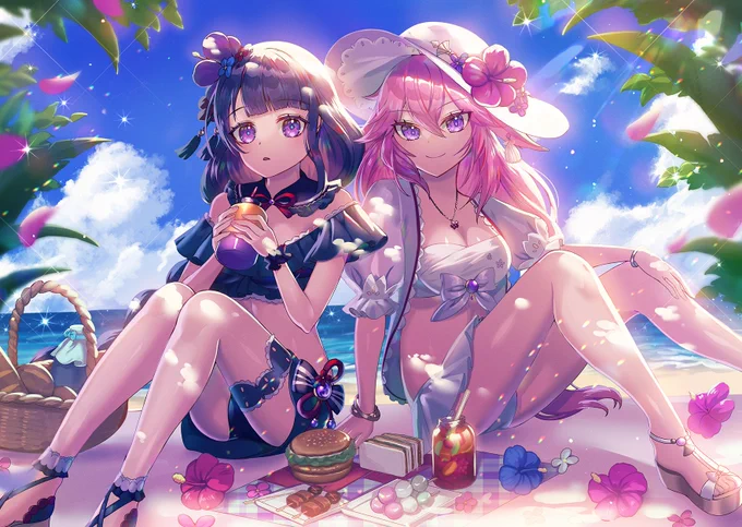 #原神イラコン夏FA #原神 #GenshinImapct 八重神子と雷電将軍(影ちゃん)と過ごす夏 