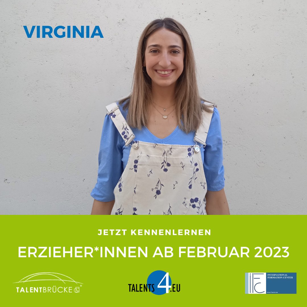 Verstärkung gesucht? Finden Sie Virginia! Die neue Fachkraft für Ihre Kita ab Februar 2023!
Sprechen Sie uns an!

talents4.eu

<a href="/IFCenter/">IF Center</a>
#Fachkräfte #Erzieher #Erzieherin #Kita #Kindergarten
#Mitarbeiter #Jobs #Unternehmen #Business #Spanien #Deutschland #Recruiting