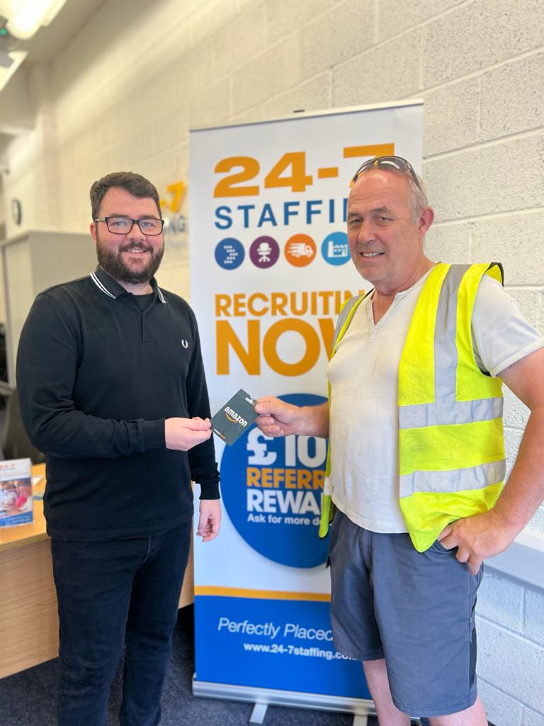 247staffing's tweet photo. Another day, another candidate who has taken full advantage of our general referral scheme and bagged themselves a ยฃ100 Amazon voucher! ๐ค
Thank you Mick, we hope you enjoy it ๐ค
Find out more about our referral scheme...
๐ https://t.co/aPZpvmyN0d
#referralscheme #recruiting https://t.co/LcKocQfZmT