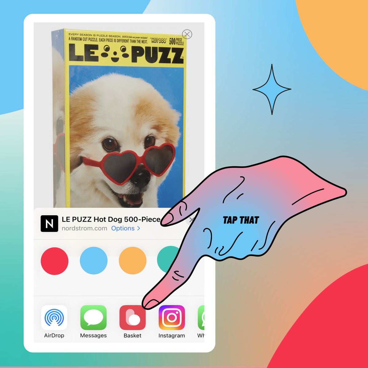 wntd_app's tweet photo. Find the item you want, tap the share button and choose Basket - 3 steps to shopping paradise 🌶️ 
#shopbetter #puppyland #puzzlelove #onlineshopping #shoppingapp #shoppingservice #applaunch #applife #lifestyleproducts #shoplifestyle #boardgamesrule #puzzlemania #dogpuzzle https://t.co/k9WtwxTLWH