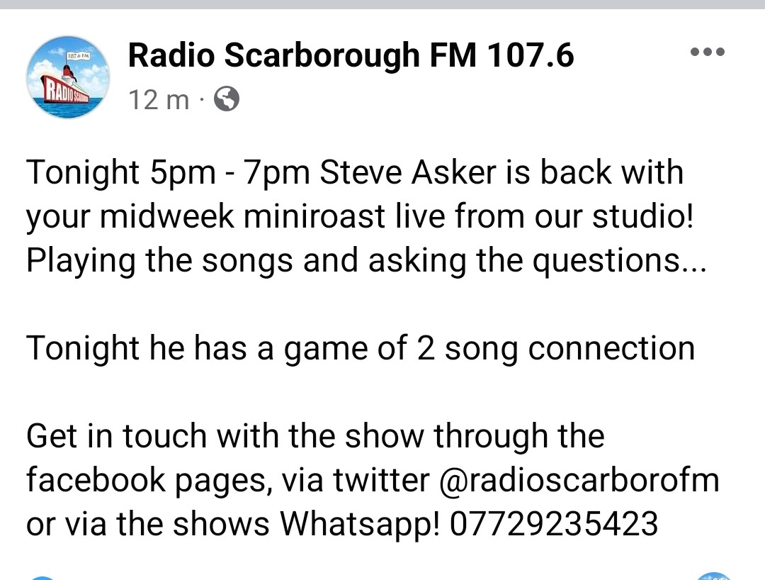 radioscarborofm's tweet photo. Our very own mouth from the south @itsmesteveasker is back tonight! Live from 5pm https://t.co/UYfdsCd1A6