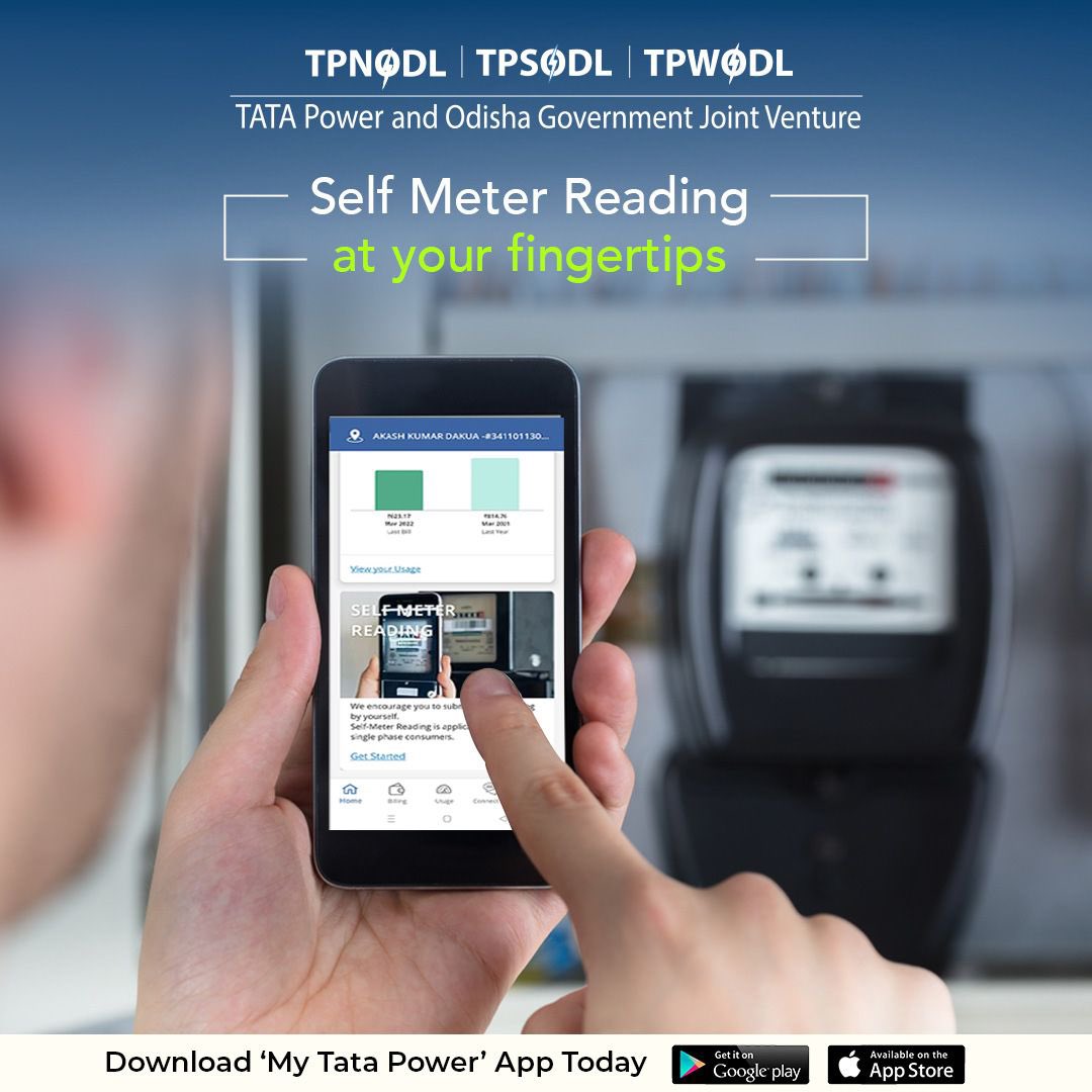 tpnodl_odisha's tweet photo. With #MyTataPower App's Self Meter Reading feature, you can now be self-sufficient and generate your bills promptly. #AtYourFingertips #HappyCustomerHappyUs #ForYouWithYouAlways https://t.co/lxvMW4zxTo