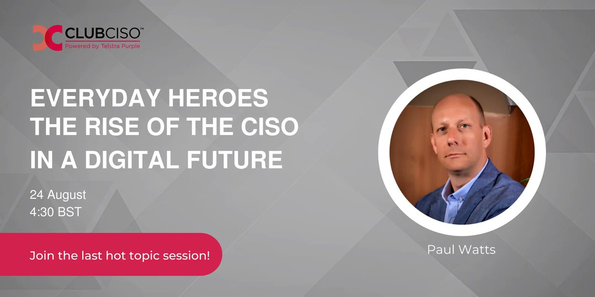 Join the last Hot Topic session ‘Everyday heroes: The Rise of the CISO in a Digital Future’ hosted by our Advisory Board member Paul Watts. 
The session will explore the growing and evolving role of CISOs in today's digital world. 
Register now: buff.ly/3bZbqmN