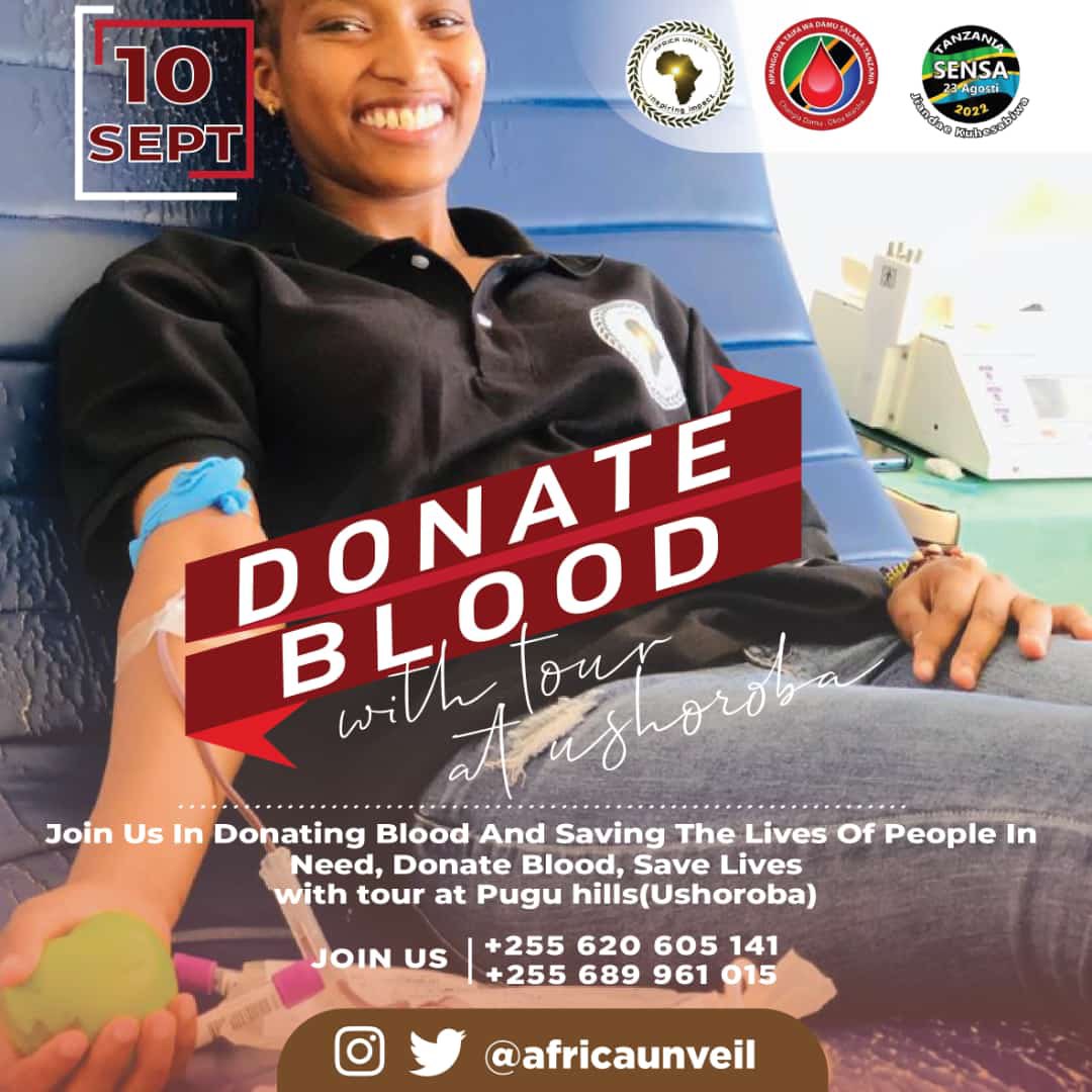_africaunveil's tweet photo. Save the Date, 10th September we’re going for a Blood Drive 🩸 Donate blood for a good cause and thereafter let’s engage ourselves in domestic tourism!🥳⛰ #TwendeUshoroba #africaunveil #goodnessmovement ✨ https://t.co/zl0Gl2qIbh