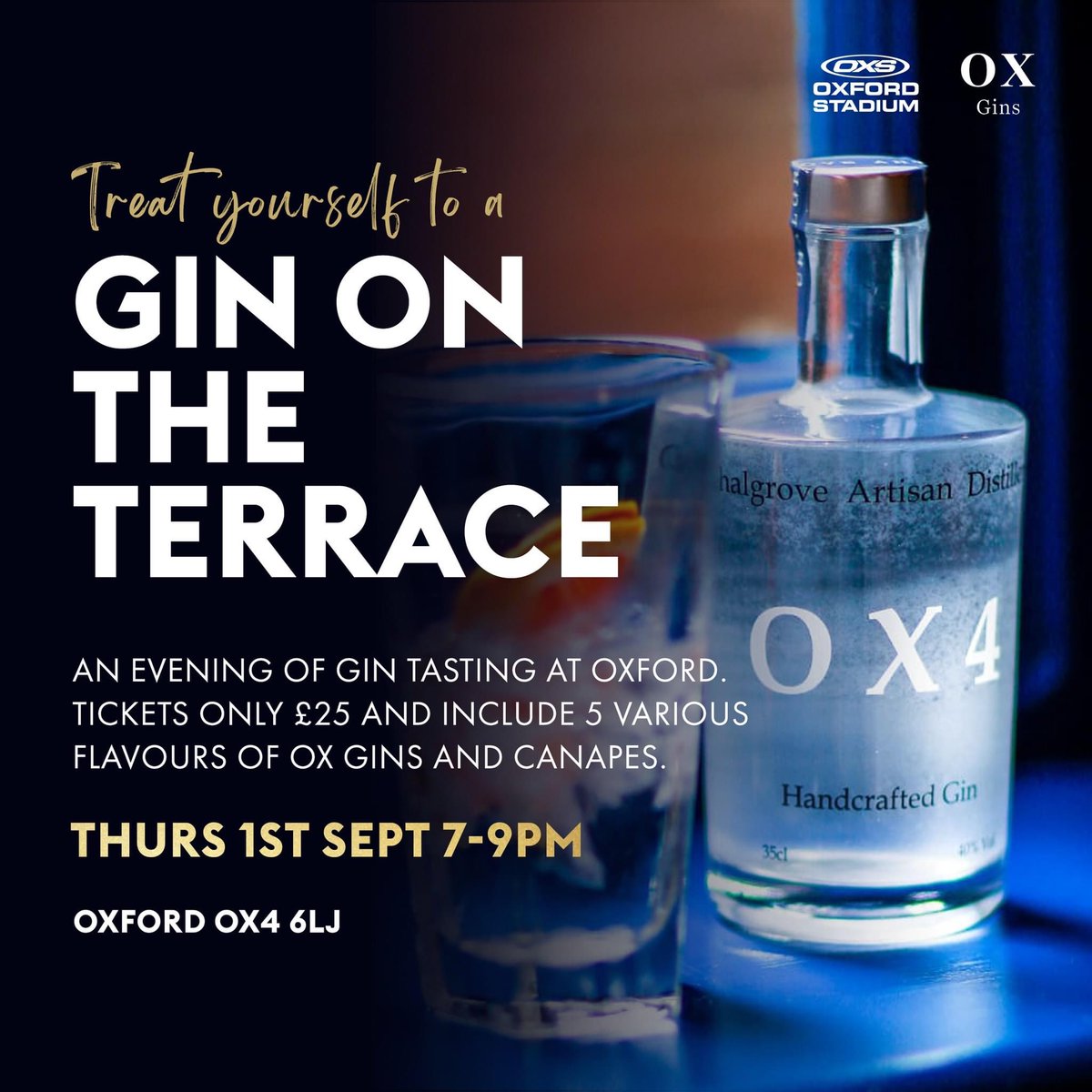 Join us for the ultimate GIN tasting experience at @oxford_stadium 
Tickets are only £25pp and include 5 various flavours of #OXGINS #distilled by @chalgroveartisandistillery 
Thursday 1st September 2022 - 7pm-9pm.
Book and secure your tickets online 👉 tinyurl.com/oxgin