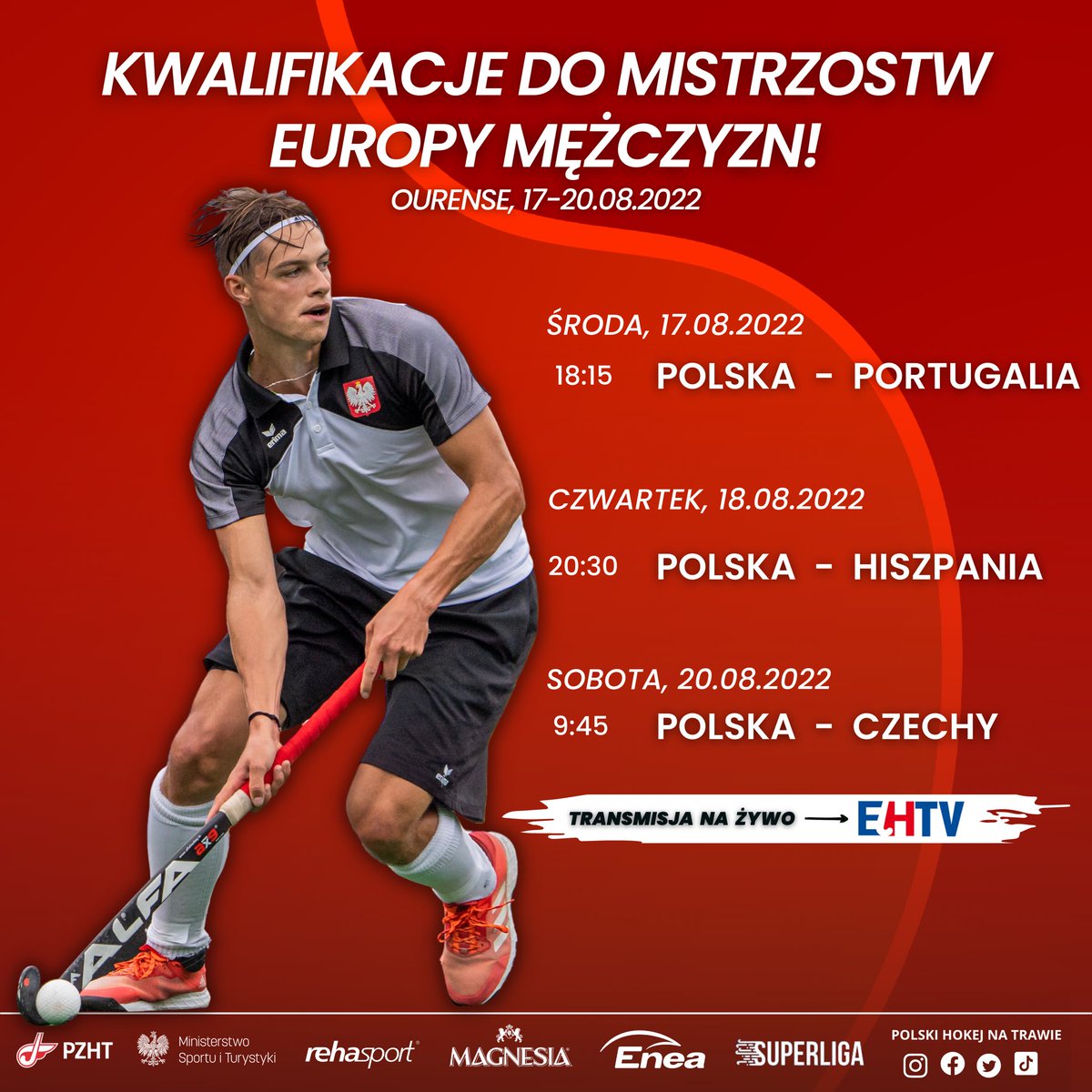 𝐊𝐰𝐚𝐥𝐢𝐟𝐢𝐤𝐚𝐜𝐣𝐞 𝐝𝐨 𝐌𝐢𝐬𝐭𝐫𝐳𝐨𝐬𝐭𝐰 𝐄𝐮𝐫𝐨𝐩𝐲 🏑

🎥 Wszystkie mecze Polaków będą transmitowane NA ŻYWO za pośrednictwem strony ⏩ eurohockeytv.org 
__
<a href="/SPORT_GOV_PL/">Ministerstwo Sportu i Turystyki</a> 
<a href="/Grupa_Enea/">Enea</a> 
<a href="/eurohockeyorg/">EuroHockey</a>