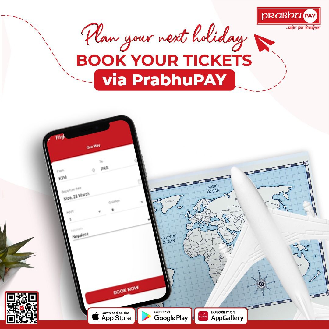 Planning for a vacation?? Book your flight ticket now via PrabhuPAY. 

Download the App: p.prabhupay.com
.
.
.
#PrabhuPAY #flight_ticket #BookNow #easybooking #digitalpayment #ewallet #smartpayment #safepayments #godigital #simple #secure