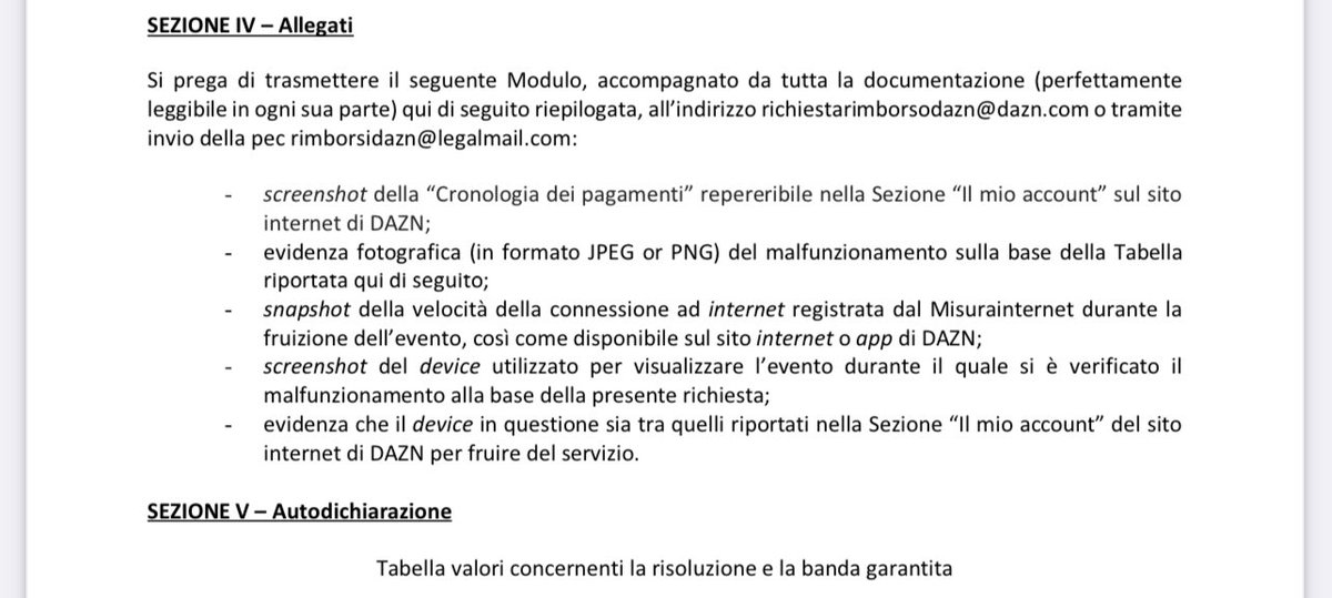 #DAZN che richiede “snapshot della velocità della connessione ad internet registrata dal Misurainternet durante la fruizione dell’evento, così come disponibile sul sito internet o app di DAZN” è uno scherzo vero? 

Lo dice dopo il disservizio? 

Ma questi sono fuori di testa!