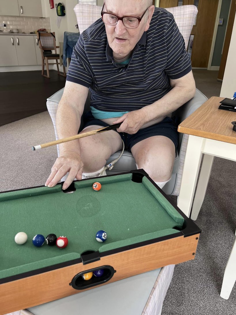 DearneHallAH's tweet photo. Lawrence enjoying a game of tabletop pool with staff here @DearneHallAH #anchorgames #poolchamp https://t.co/us7YBPM2Ol