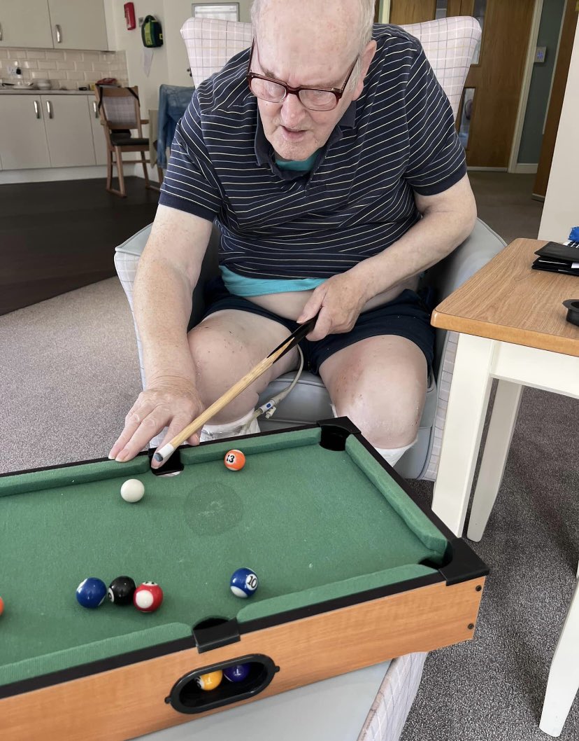 DearneHallAH's tweet photo. Lawrence enjoying a game of tabletop pool with staff here @DearneHallAH #anchorgames #poolchamp https://t.co/us7YBPM2Ol