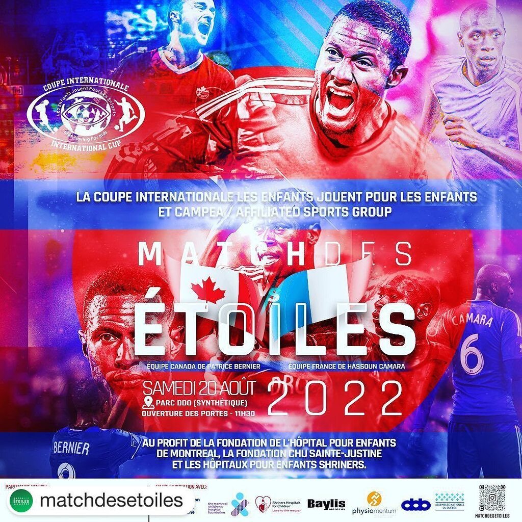 time4foot's tweet photo. Repost @matchdesetoiles 
・・・
Le samedi 20 août, on joue le Match des Étoiles au profit des enfants malades! 🌟⚽️
.
L’équipe du Canada, menée par @pbernier10, affrontera l’équipe de France, menée par @hasscamara6 ! 
.
🇨🇦 x 🇫🇷 
.
Venez participer en gra… https://t.co/nT0HIrYnHY https://t.co/hUA6tdzEqX