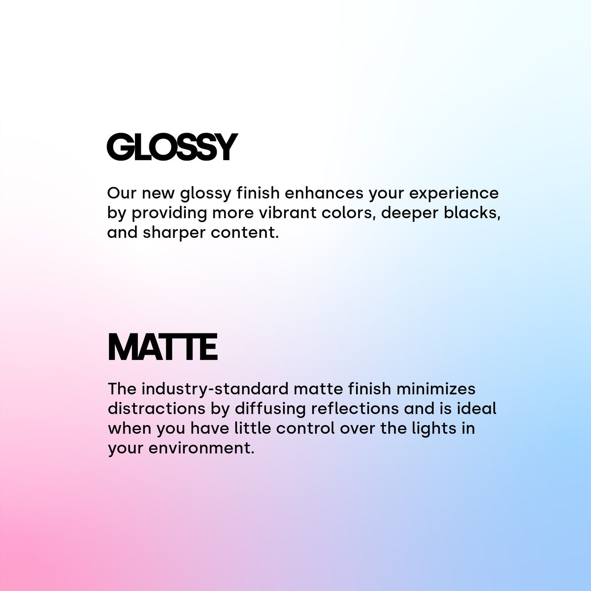 DOUGHtechnology's tweet photo. Following community requests, we now offer Spectrum with a matte (the original) as well as a new glossy finish. Choose your Spectrum coating based on your needs. Learn the differences here.

https://t.co/fcNOLQ1zSp
#DoughSpectrum #GlossyGamingMonitor #gaming #setup #4Kmonitor https://t.co/qAthNo972H
