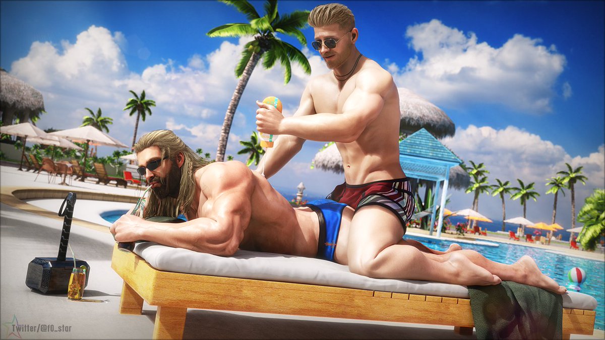 After saving the universe for like 500x times+ #Thor and Peter decided to take a break and relaxing at the pool.🌴 Don't forget your sunscreen! 🧴 Part 1 of this project will be available on my patreon soon. 😁 #3D #gay #bara #ThorLoveAndThunder #GuardiansOfTheGalaxy #f0star