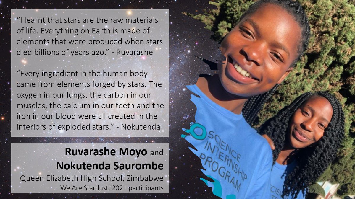 FUTURUMCareers's tweet image. Participating in We Are Stardust allowed Ruvarashe Moyo and Nokutenda Saurombe to explore both scientific and traditional knowledge of #astronomy. “We Are Stardust brought together western #science and #Indigenous knowledge in a beautiful way.” 
futurumcareers.com/what-can-stars…