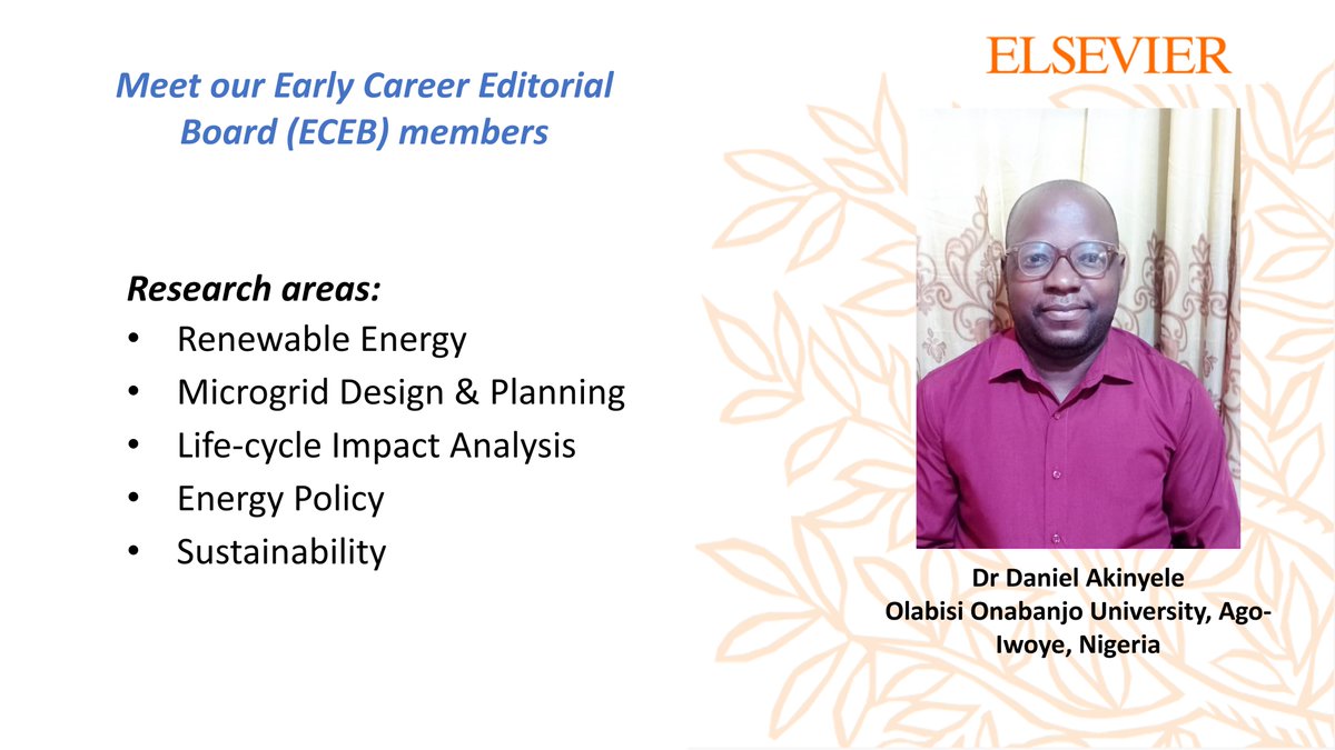 ePrime_EEE's tweet photo. Meet our first ECEB member from #Negeria, #Africa.
Dr Akinyele has diverse education backgrounds including Africa, #UK, #NewZealand, and #Israel. He is one of the world's top 2% scientist in 2021 by Stanford University. Welcome :) https://t.co/1QOjsqUEJS