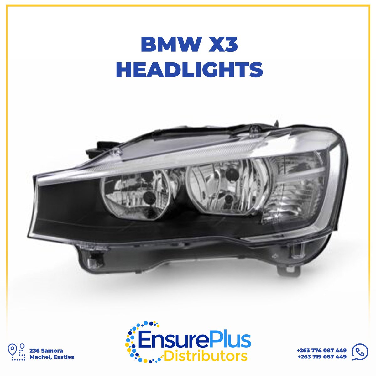 ensureplus_zw's tweet photo. BMW X3 headlights available. Visit us at 236 Samora Machel, Eastlea, Harare

#cars #BMW #BMWX3 #germancars #carsofinsta #Spares #bodykits #headlights #harare #Zimbabwe https://t.co/bWxz5gtyxH