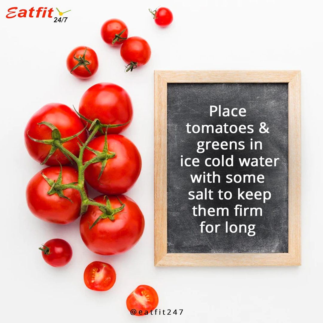Eatfit247's tweet photo. If you are worried about your 🍅 or 🥬 getting all mushy and bad, Place them in ice cold water and add some salt to the vessel.
This will make them fresh and firm the next morning!
 #tomato #coldwater #tomatoes #nutritionhack #nutrition #tips #nutritionist #health #eatfit247 https://t.co/4XgVrm5NvJ