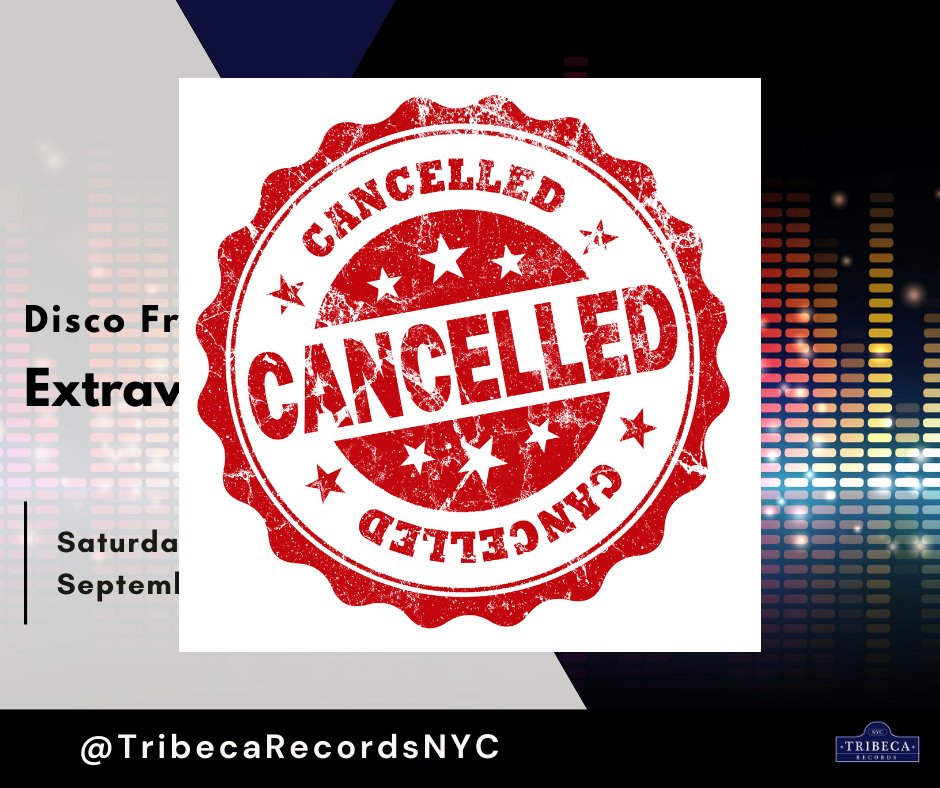 TribecaRecords's tweet photo. Unfortunately, our Disco Freestyle Extravaganza scheduled for 
September 17 has been CANCELLED.

However, we can't wait for our World Wide Show happening on October 1!

Stay tuned for all of the details 🎶 https://t.co/7sTXTRR7hq