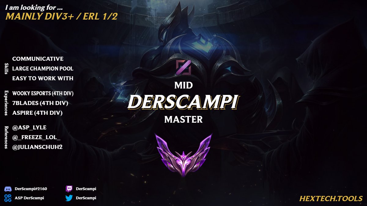 After my split with @lol_aspire, i am now LFT for the upcoming winter split.

References: @ASP_Lyle <a href="/_Freeze_LoL_/">Freeze</a> @JulianSchuh2 

Likes &amp; retweets are appreciated