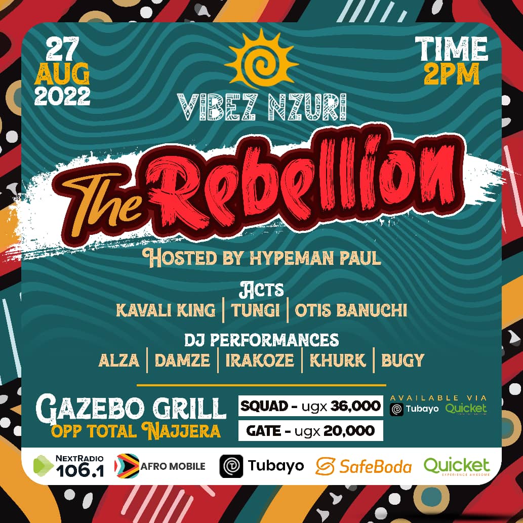 nextradio_ug's tweet photo. A great and vibe-full party experience returns with a fresh experience of new urban vibes, music, and art on 27th August 2022 at @GAZEBO_GRILL, brought to you by @VibezNzuri. 
 
Don't forget to get your squad tickets now via https://t.co/7TkJKqPIlP

#VibezNzuri | #NextRadioUG https://t.co/xUdVNjXo1F