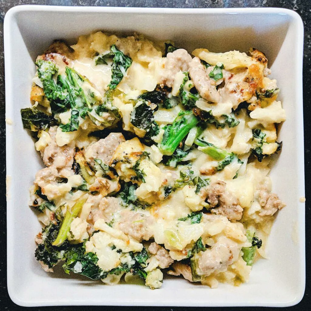 mealsinspiredby's tweet photo. Meals inspired by #pokemon » Swablu and Kale Sausage Bake 
The cauliflower in this dish aims to resemble the light, fluffy cloud wings that Swablu use to fly. 
https://t.co/BBvJkJrKks https://t.co/OO6XVD8WYq