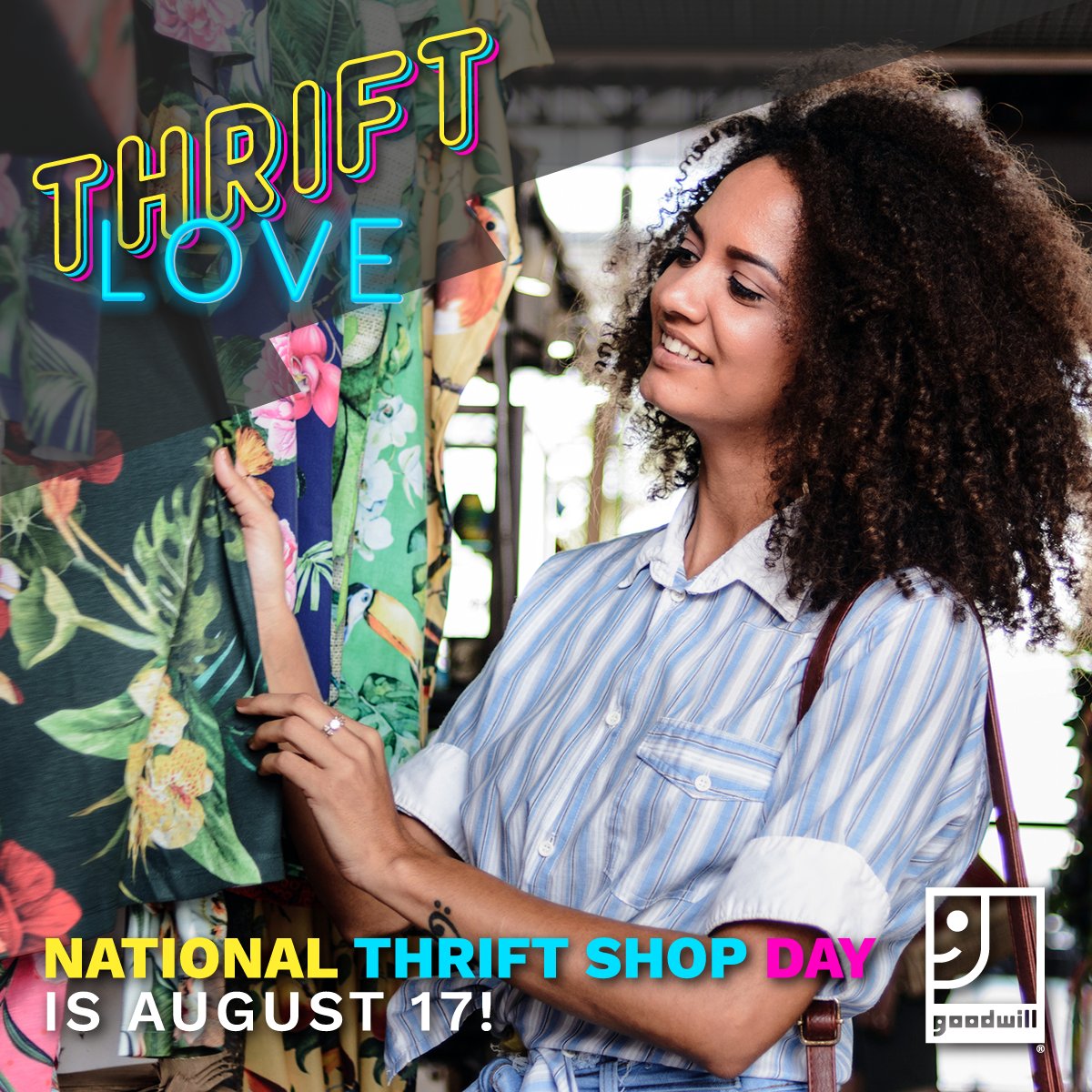 TODAY is National Thrift Shop Day! Shop great savings every day at Goodwill! When you become a rewards member you get 50% off color of the week tags Wednesday through Monday and $2 color of the week tags Tuesdays!