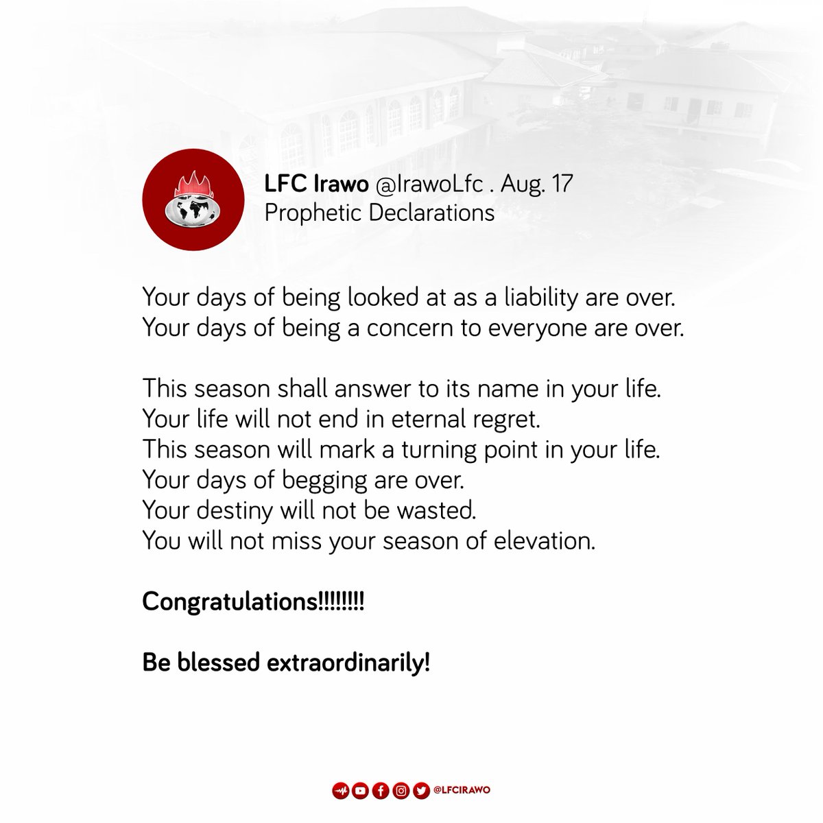 LFC_Irawo's tweet photo. #DailyPropheticDeclaration #lfcirawo #WinnersChapelIrawo #Wednesday https://t.co/Rpe8HUBgNF