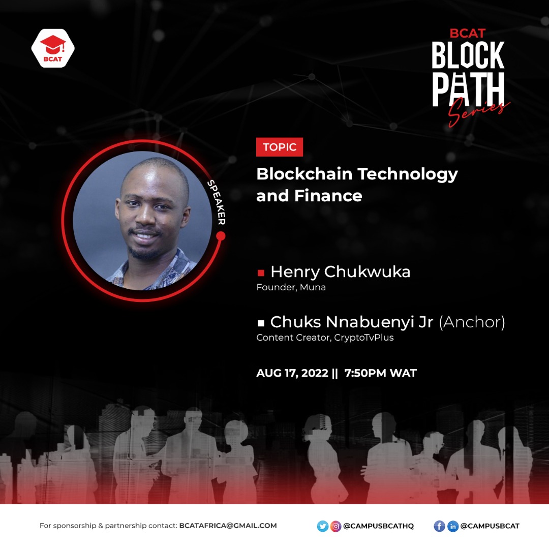 Chinonsoajr's tweet photo. A new day is upon us..
Another session Worth your time, join us as we talk about Blockchain technology and finance
#BCATBlockPathsSeries #BCATAfrica #CampusBCAT #CampusBCATAfrica #finance
https://t.co/2VZHmWoJHL
@chukwuka021 founder of @munawallet
@campusbcatHQ https://t.co/mGXdh0a1Og