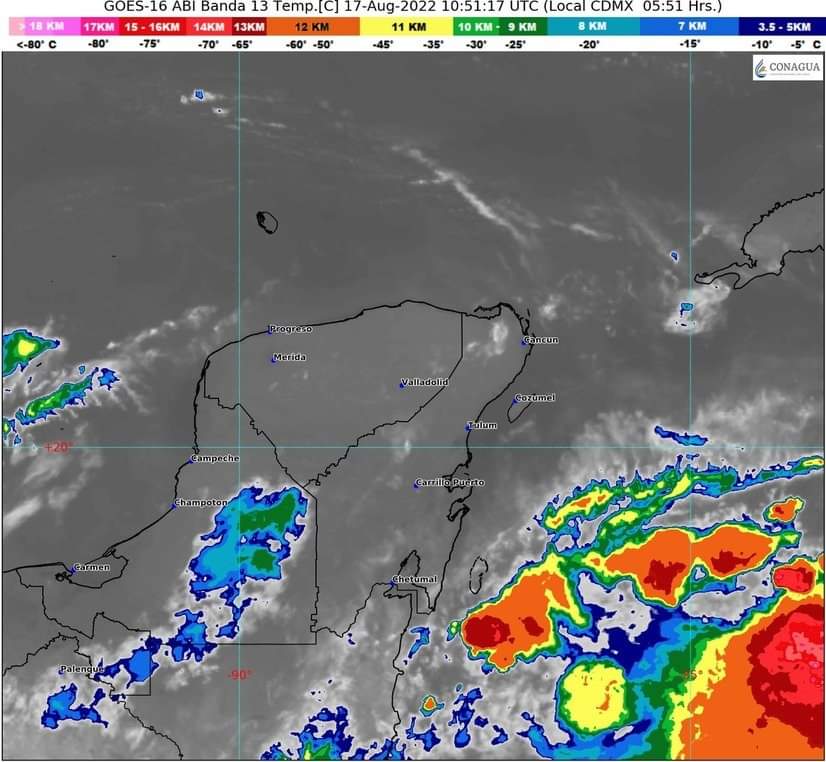 📢 Boletín Meteorológico             
TIEMPO PROBABLE PARA BENITO JUÁREZ. 
Medio nublado, lluvias dispersas con chubascos ocasionales, muy caluroso, Viento del este y  sureste de 15 a 25 kph, con rachas ocasionales.
TEMPERATURA MAXIMA: 35 a 37ªC. 
TEMPERATURA MINIMA: 24 a 26ªC.⬇️