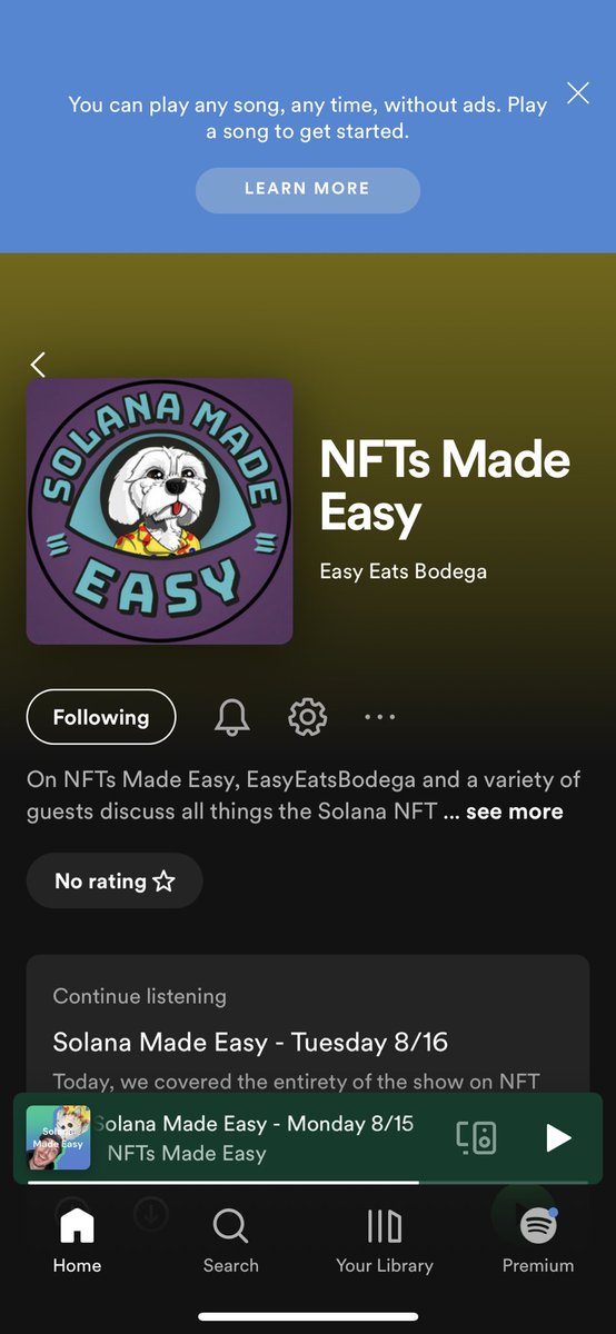 This is awesome! Congrats <a href="/notsoeasymoney/"></a> for making it on <a href="/Spotify/">Spotify</a>! Just listened to NFTs Made Easy 😤 Good shit!