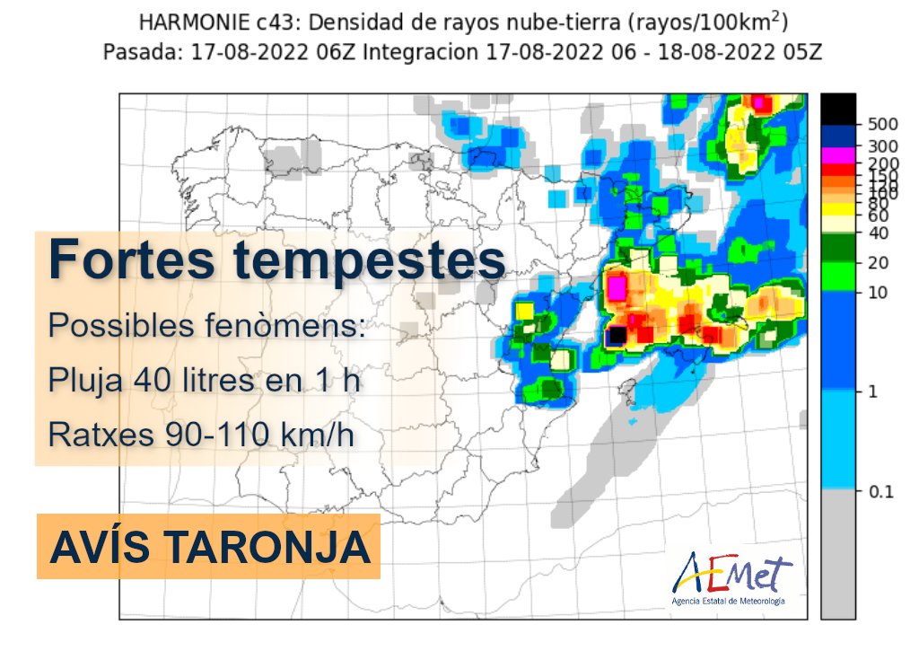 AEMET_Baleares's tweet photo. ⛈️Previsió de fortes tempestes a partir d'aquesta propera nit.

Recordam que una tempesta violenta pot ocasionar:
🌧️precipitacions molt intenses
🌪️ratxes molt fortes de vent 
🪨calabruix

⚠️🟠AVÍS TARONJA a tot l'arxipèlag

https://t.co/tae08Oe5dL https://t.co/yJYWlZNm10