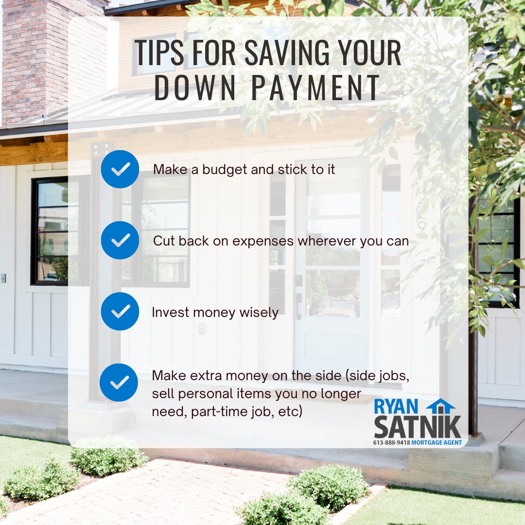 One of the most challenging things for first-time homebuyers is saving for a down payment.⁠ Here are some tips! Are you trying to save up for a down payment on your first home? Connect with me for advice!
#ryansatnikmortgages #kingstonmortgagebroker #ontariomortgagebroker