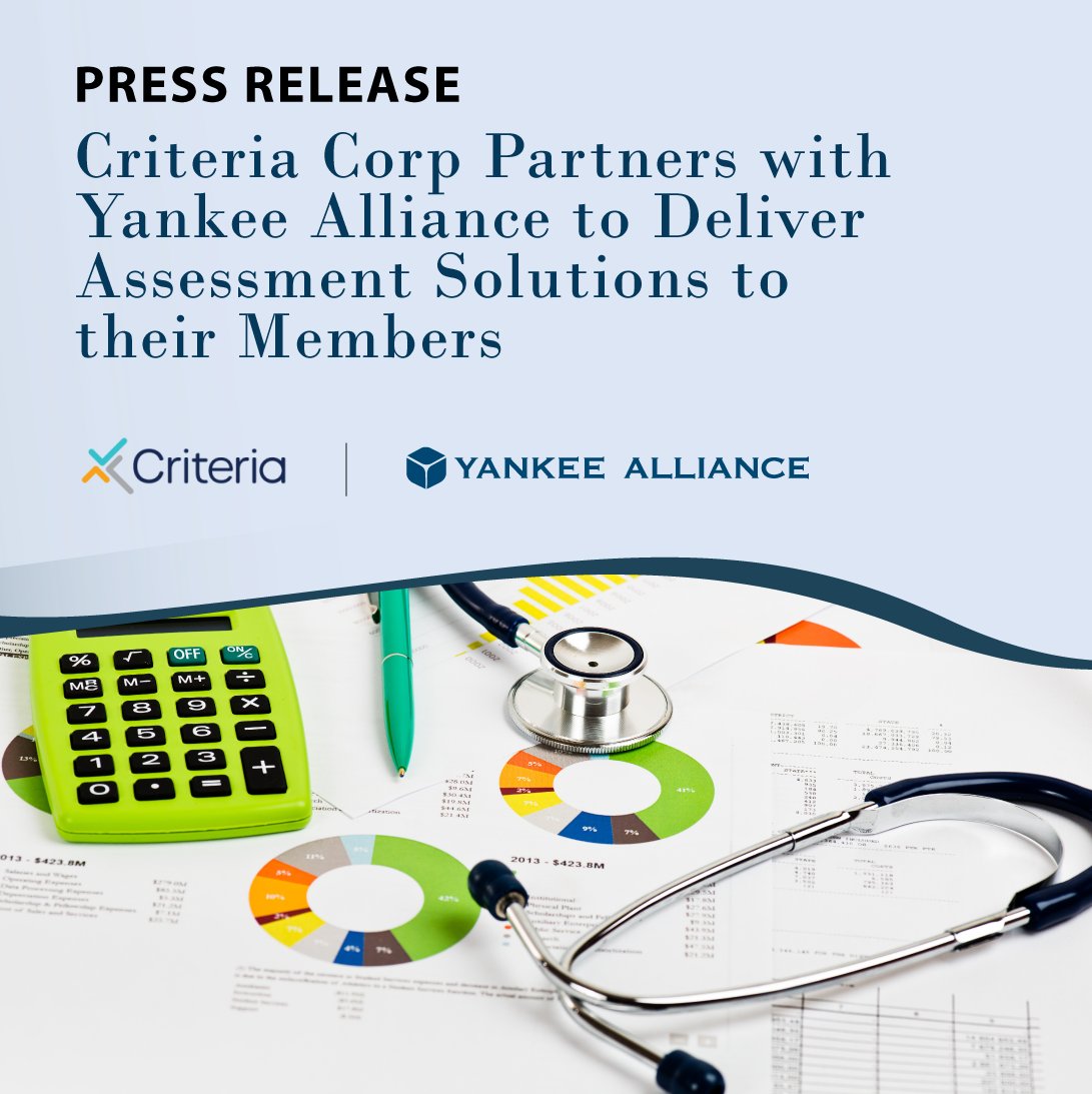 YankeeAlliance's tweet photo. Weβre excited to announce our new partnership with @CriteriaCorp! This alliance will provide our members with pre-employment testing and video interviewing services. Click to learn more https://t.co/0yNzZacKAb. #dataassessments #grouppurchasing #videoservices https://t.co/5pWYkWcBMx