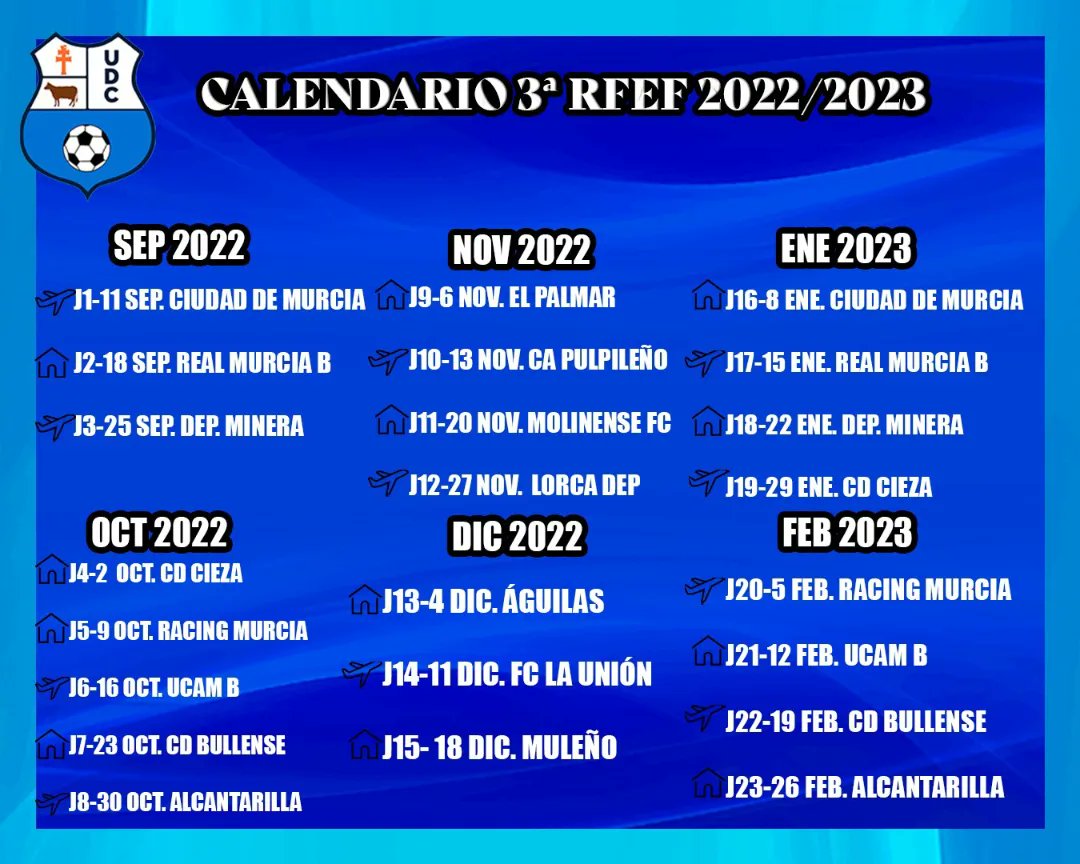 CaravacaUd's tweet photo. #CALENDARIO

¡Ya tenemos el calendario completo para esta nueva temporada 2022/2023!

📆 Debut: J1. 11 Septiembre vs Ciudad de Murcia
📆 Debut en casa: J2. 18 Septiembre vs Real Murcia B

Abónate a la UD Caravaca 🔵⚪
#soydelcaravaca https://t.co/YCBYHkHJ2o