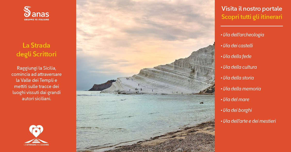 StradeAnas's tweet photo. Da Pirandello a Camilleri, da Sciascia a Tomasi di Lampedusa: percorri la #SS640 "degli Scrittori", tra gli itinerari #Anas sul portale turistico "Le Strade del Cuore", alla scoperta della #Sicilia. Info ⤵️ https://t.co/vMG3RDtxsT https://t.co/H5WZkHc2uO
