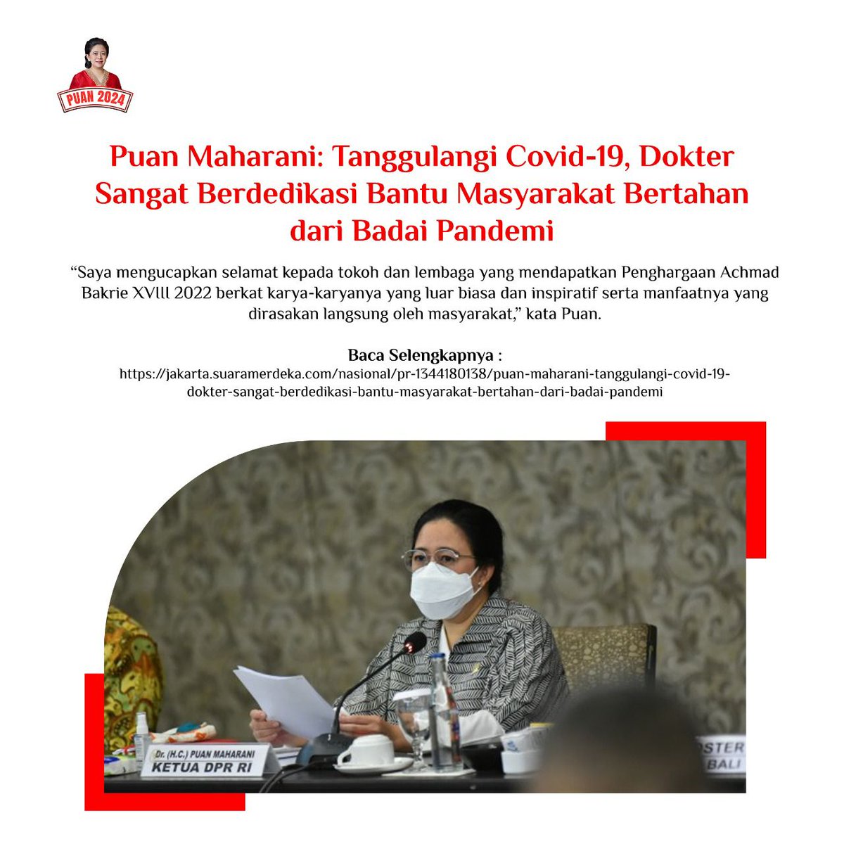 Destaa80957322's tweet photo. Tanggulangi covid-19 dokter sangat berdedikasi bantu masyarakat bertahan dari badai pandemi kata Puan. Bangkit Bersama Puan https://t.co/as49PP1Xrr