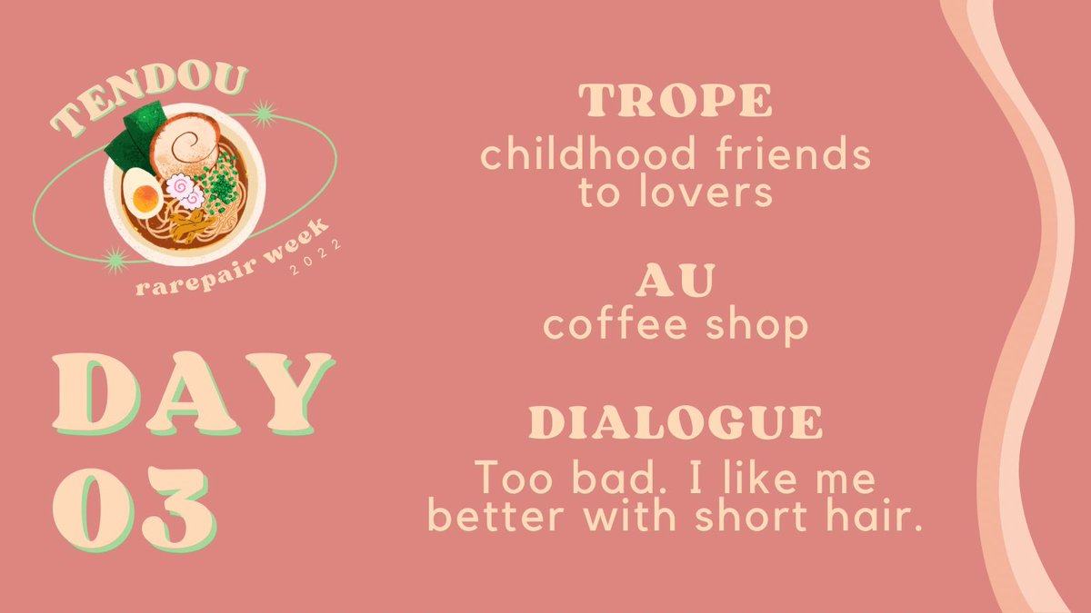 tendourarepairs's tweet photo. It’s #TendouRarepairWeek Day 3!
🍡 Today’s prompts are in the graphic below. You can use any/all of these, as well as mixing & matching with our other prompts! Please make sure to tag accordingly!
Take a peek at our pinned tweet or carrd to find how to tag to be retweeted. 🍙 https://t.co/yqYTWXKc0K