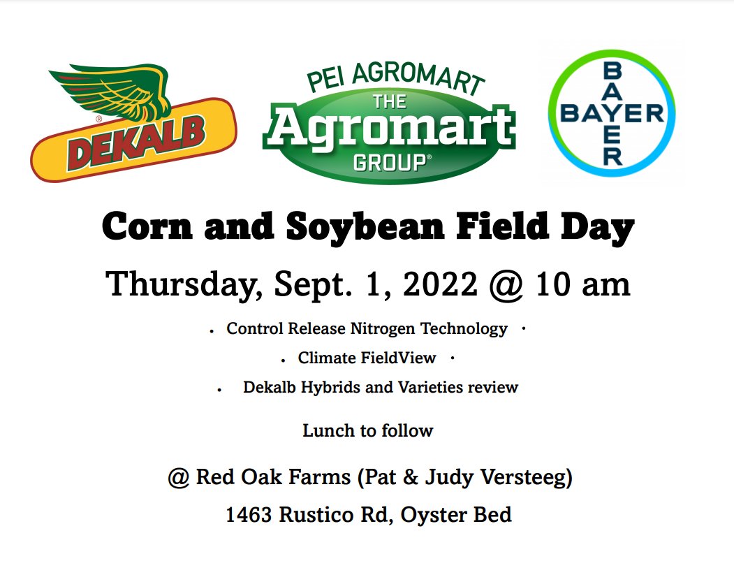 Join us on Thursday, September 1 for our Corn and Soybean field day! #peiag