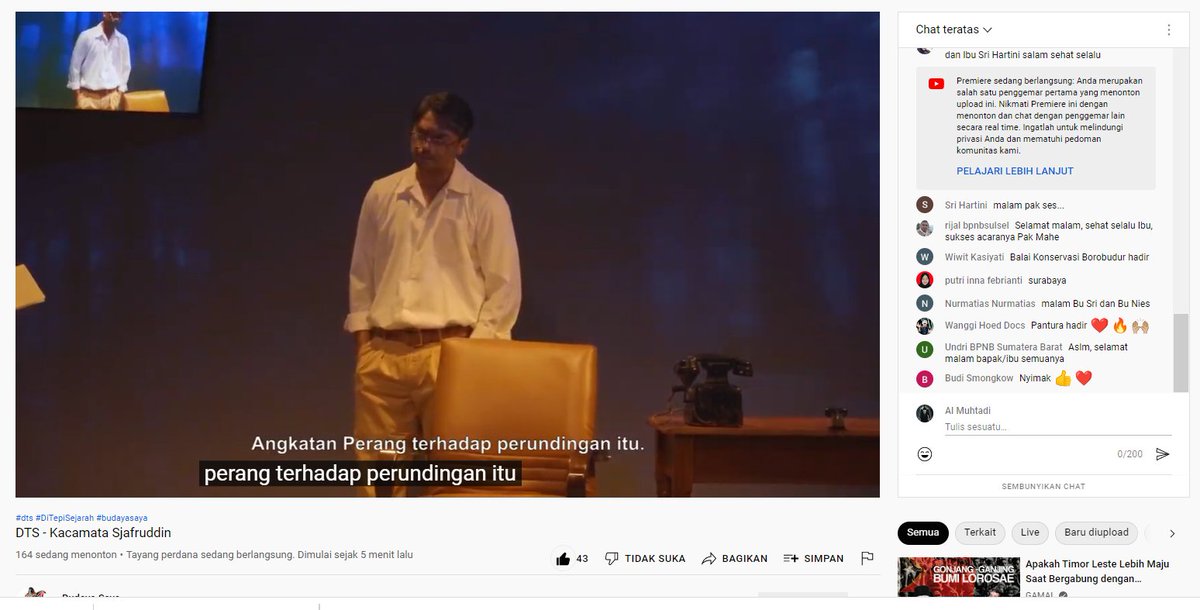 almuhtadimd's tweet photo. 17-an menonton Pak @DevaMahenra di channel @budayasaya #RI77 #KacamataSjarifuddin https://t.co/NUvPHSatOp