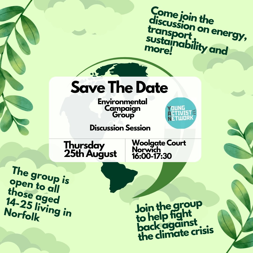 Building on from a great first meeting. The Environmental Campaign group is meeting again next week. If you are 14-25 and live in Norfolk then come along and help fight back locally against the climate crisis. Sign up via our eventbrite here: eventbrite.co.uk/e/environmenta…