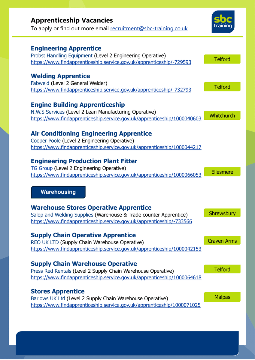 SBC_Training's tweet photo. 👀 View our current vacancies here - https://t.co/m2wdIrrmTs  
🖊 Join our Talent Pool, submit your details here - https://t.co/Zq10SVzFJD
#shropshireapprenticeships #SBCtraining #shropshirejobs #vacancylist #becomeanapprentice https://t.co/L5gkIhl07N