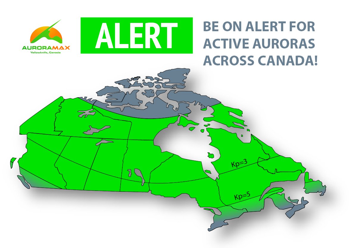 If your region is green on the map below, be on the lookout for the #northernlights tonight! The storm may be stronger than predicted, check the 30-min forecast for updates: swpc.noaa.gov/products/auror…