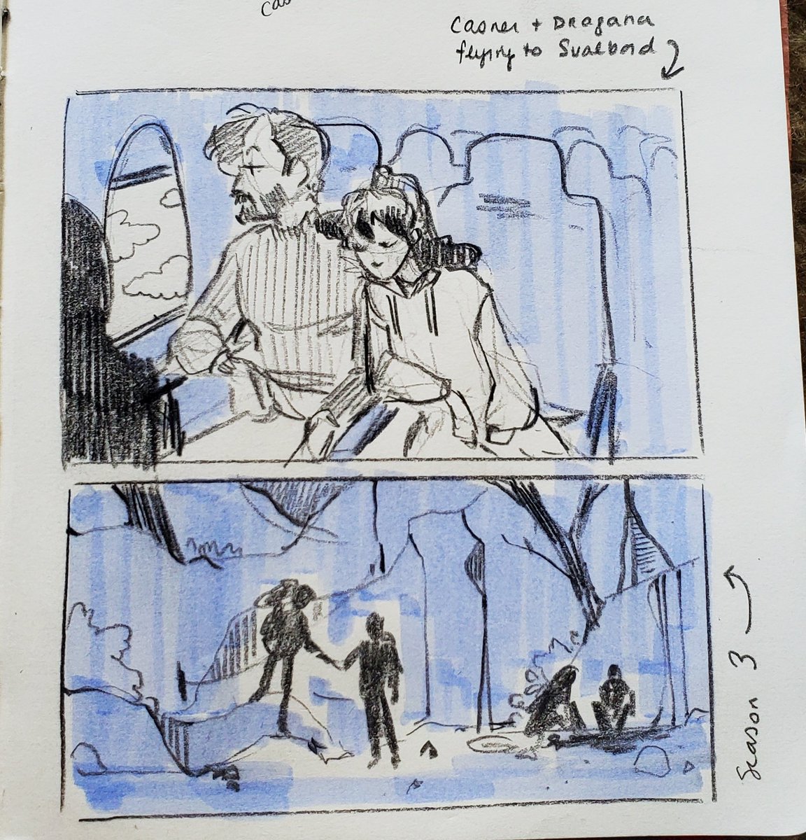 sketchingsprw's tweet photo. Practiced some panel compositions with Casner and Dragana from The White Vault podcast #travelisnotadvised ❄️🐻❄✨️ https://t.co/pfiUuATc03