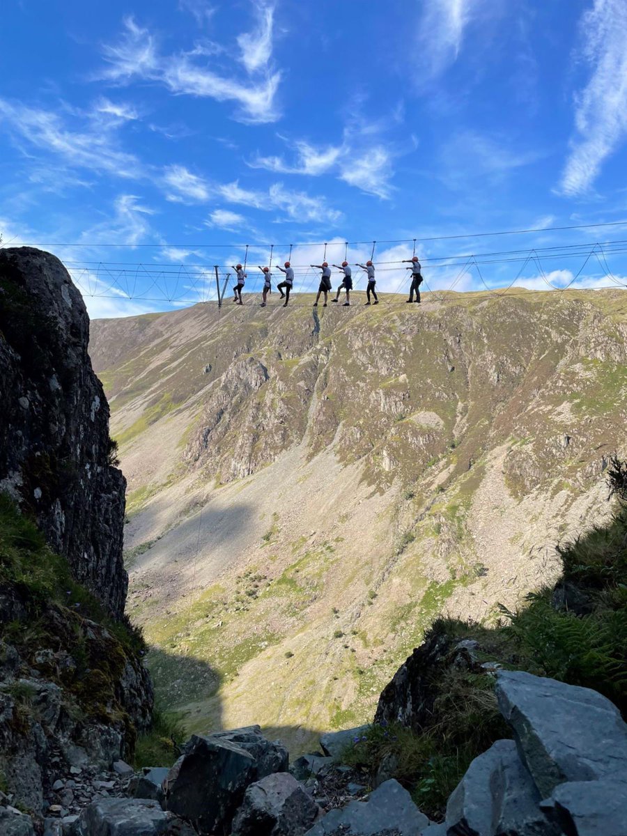 LiverTrust's tweet photo. Huge thanks to Rebecca, Tabby, Nathan, Fin, Pat, Oliver, Tony and Kate who took on the terrifying #InfinityBridge in the @lakedistrictnpa in memory of their loved one, Paul. Well done, everyone! @honisterdotcom #livercancer #fundraisingchallenge #adrenaline #liverdisease https://t.co/itIB2x8Dnq