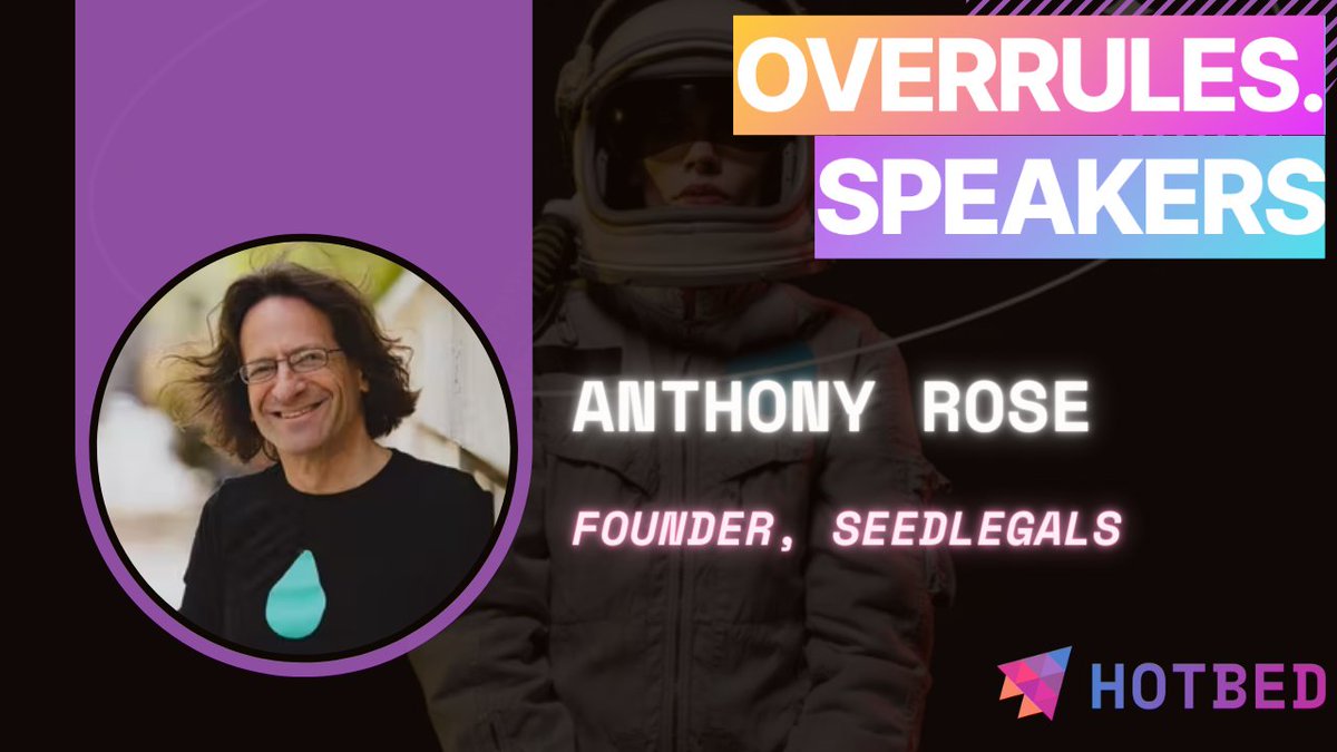 Hotbed (@hotbed_co) on Twitter photo Announcing our third speaker for #Overrules💫
The excellent <a href="/anthonyrose/">Anthony Rose</a>, founder of <a href="/seedlegals/">SeedLegals</a> will join us to give insights & advice on the hard numbers - valuation, TAM & fundraising amount + answer all your termsheet questions📝
Don't miss out 👉 thehotbed.co/overrules Announcing our third speaker for #Overrules💫
The excellent <a href="/anthonyrose/">Anthony Rose</a>, founder of <a href="/seedlegals/">SeedLegals</a> will join us to give insights & advice on the hard numbers - valuation, TAM & fundraising amount + answer all your termsheet questions📝
Don't miss out 👉 thehotbed.co/overrules