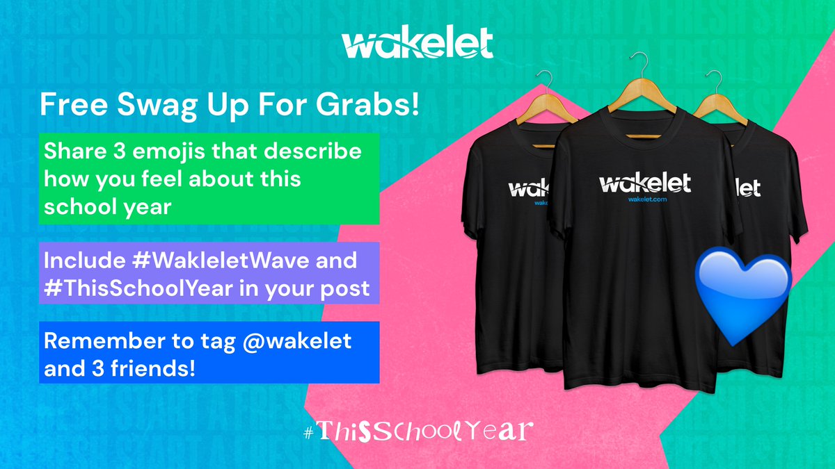 🔥Competition Time!🔥

Do you want a chance to win an amazing Swag pack? 

🎈Share 3 emojis that describe how you feel about the new school year.
🌊Include #WakeletWave &amp; #ThisSchoolYear in your post! 
🌟Remember to tag 3 friends and <a href="/Wakelet/">Wakelet 💙</a>

Good Luck!🍀